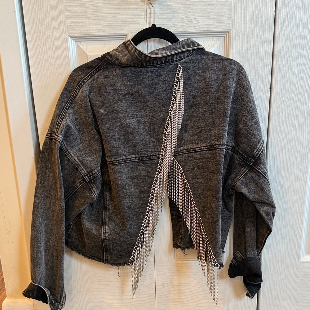 Savanna Jane Black Denim Jacket with Fringe